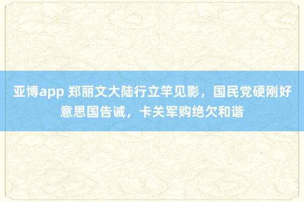 亚博app 郑丽文大陆行立竿见影，国民党硬刚好意思国告诫，卡关军购绝欠和谐